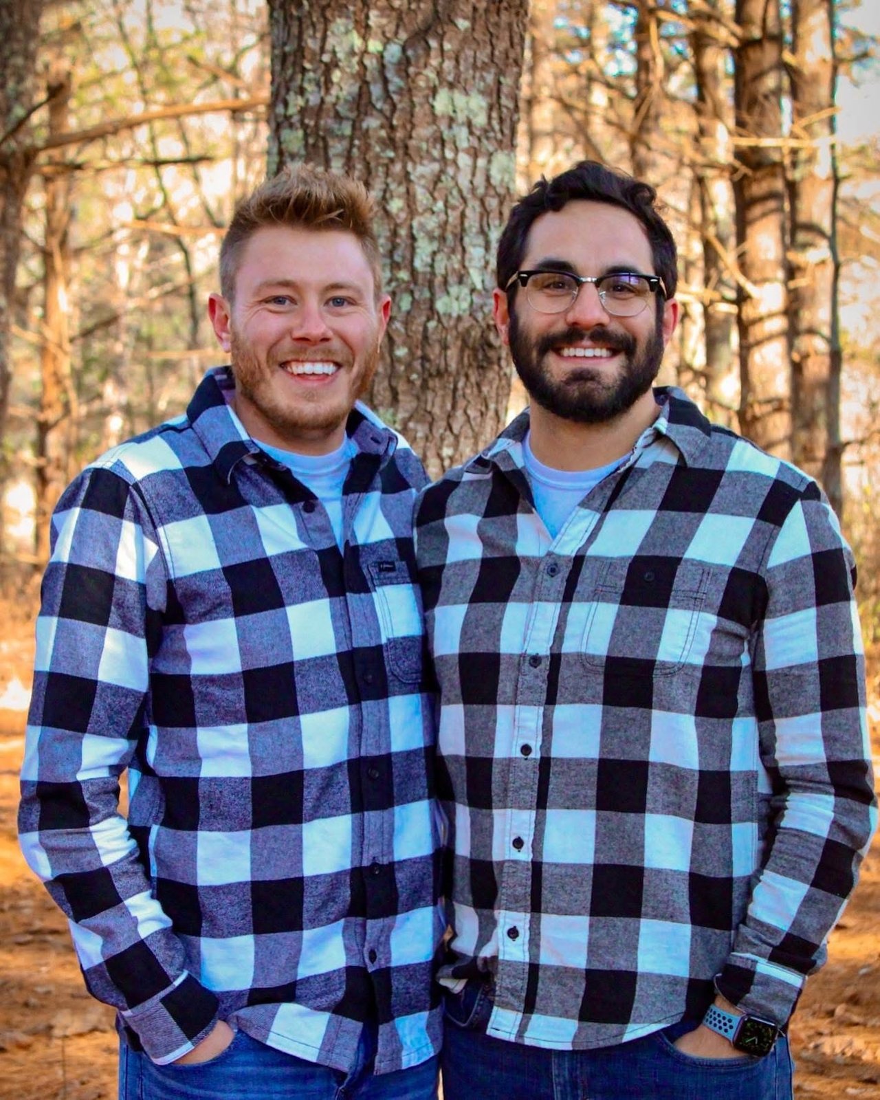 Justin and Brandon in matching flannel